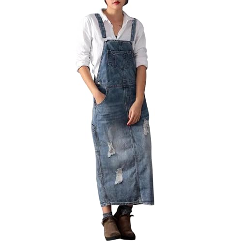 Klassische Damen-Jeans-Röcke, Vintage-Stil, lang, gewaschen, Used-Look, Röcke, gerissene Löcher, Latzhose, Overall, hellblau, 46 Klassische Damen-Jeans-Röcke, Vintage-Stil, lang, gewaschen, Used-Look, Röcke, gerissene Löcher, Latzhose, Overall, hellblau, 46 von semen