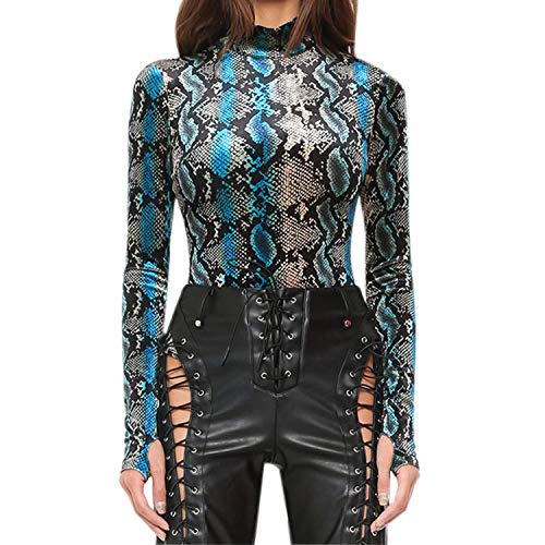 semen Damen Body Fashion Schlange Muster Slim Fit Rundhals Langarm Stretch Top Bodysuit Elegant Clubwear Streetwear Playsuit von semen