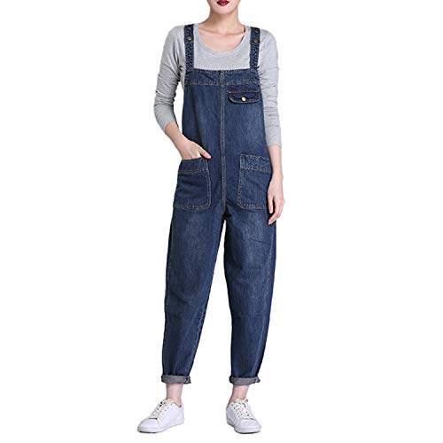 semen Damen Denim Latzhosen Casual Jeanshosen mit Taschen Jeans Overall Breites Bein Hose Jumpsuit Dungaree von semen