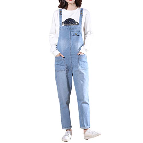 semen Damen Denim Latzhosen Casual Jeanshosen mit Taschen Jeans Overall Breites Bein Hose Jumpsuit Dungaree von semen