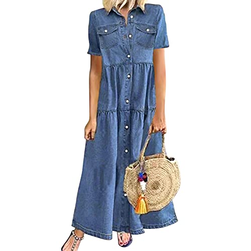 semen Damen Jeanskleid V Ausschnitt Sommer Strandkleider A Linie Kleid lang Kleid lässig Denimkleid von semen