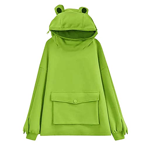 semen Damen Pulli Langarm Winter Frosch Hoodie Sweatshirt Lässig mit Tasche Kapuze von semen