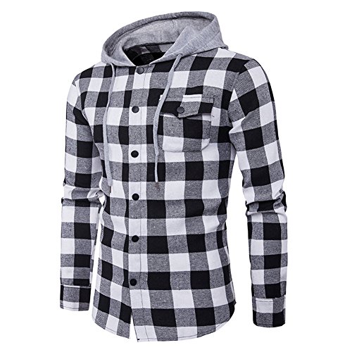 semen Herren Hemd Flanellhemd Kapuze gebürstete Baumwolle kariert Langarm Herbst Slim Fit Modern Freizeithemd Hooded Sweat Sleeve Shirt Jacke Winter von semen