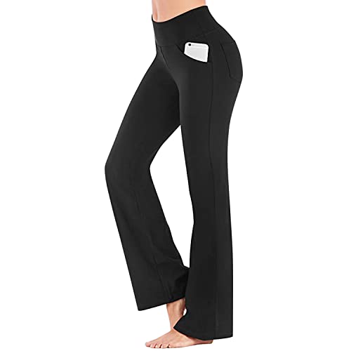 semen Yogahose Damen Schlaghose high Waist Bootcut Jogginghose lang Bauchkontrolle Workout Sporthose Fitness Jazzpants Leggings mit Taschen Freizeithose 32 Schwarz von semen