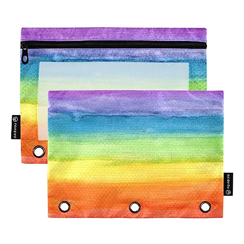 Bunte gestreifte Regenbogen-Bleistiftbeutel für 3-Ring-Bindemappe, transparentes Fenster, Schreibwaren-Tasche für Organizer, Büro, Alltag, College-Zubehör, 2 Stück von senya