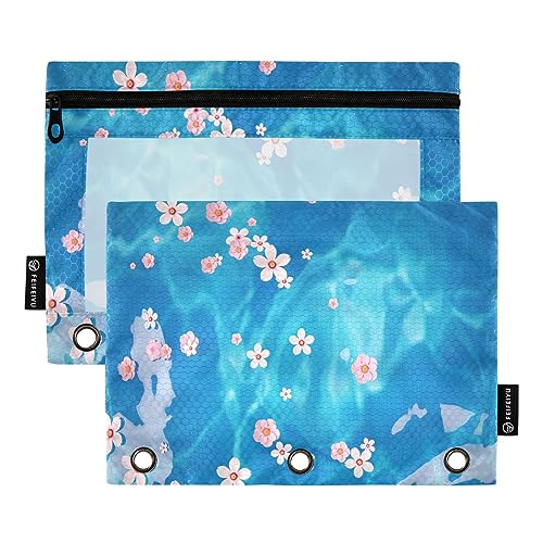 Federmäppchen mit rosa Blumen auf Wasser, für 3-Ringbücher, transparentes Fenster, Schreibwaren-Tasche für Organizer, Büro, Alltag, College-Zubehör, 2 Stück von senya