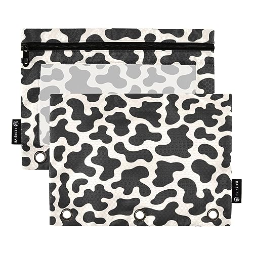 Schwarze und weiße Kuh-Punkt-Bleistift-Tasche für 3-Ring-Binder-Etui, transparentes Fenster, Schreibwaren-Tasche für Organizer, Büro, Alltag, College-Zubehör, 2 Stück von senya