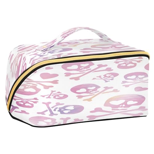 senya Make-up-Tasche, große Kapazität, Kosmetiktasche, Reise-Kulturbeutel, tragbar, offen, flach, Kulturbeutel, violetter Totenkopf, Make-up-Organizer-Tasche, Mehrfarbig/Meereswellen (Ocean Tides) von senya