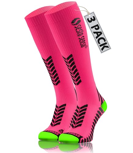 sesto senso 3 Paar Kompressionsstrümpfe Sport Damen Herren Bunt Hohe Sportsocken Laufsocken Rosa 39-42 3 pack Pink von sesto senso