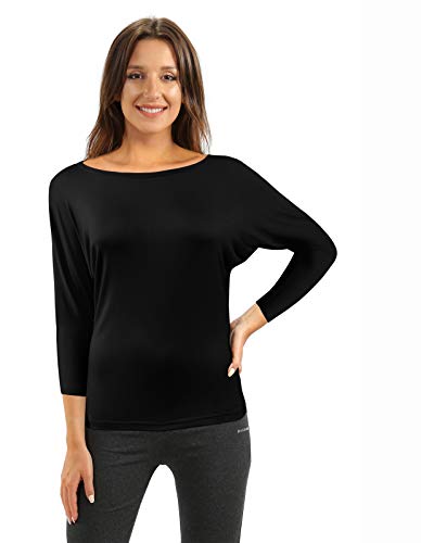 sesto senso Damen Oberteile Langarm Viskose Bluse Rundhals Langarmshirt 3/4 Arm L Black von sesto senso