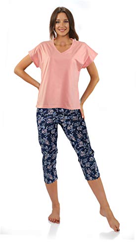 sesto senso Damen Pyjama Set Kurzam Ärmel 3/4 Pyjamahose Baumwolle Zweiteilige Schlafanzug M Helena Losos von sesto senso