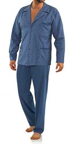 sesto senso Eleganter Herren Schlafanzug Lang zum Knöpfen 100% Baumwolle Pyjama mit Knopfleiste Dunkelblau 2636/01 M von sesto senso