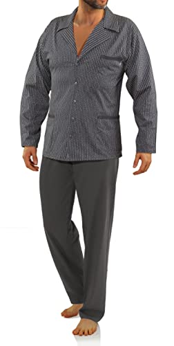 sesto senso Eleganter Herren Schlafanzug Lang zum Knöpfen 100% Baumwolle Pyjama mit Knopfleiste Graphit Grau gepunktet 2636/02 XL von sesto senso