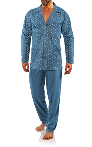 sesto senso Eleganter Herren Schlafanzug Lang zum Knöpfen 100% Baumwolle Pyjama mit Knopfleiste M2 4XL Anker Jeans Denim von sesto senso