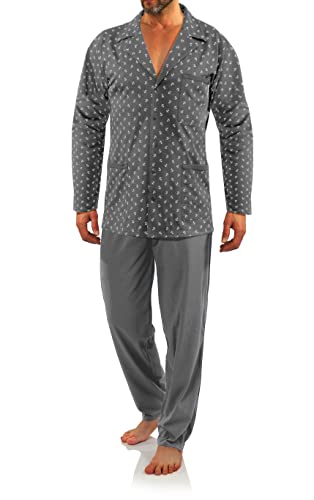 sesto senso Eleganter Herren Schlafanzug Lang zum Knöpfen 100% Baumwolle Pyjama mit Knopfleiste M2 L Anker Graphit von sesto senso