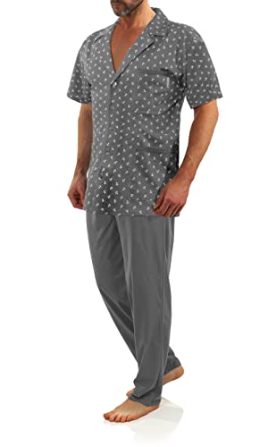 sesto senso Eleganter Kurzarm Pyjama Herren zum Knöpfen Schlafanzug Kurz Baumwolle mit Knopfleiste M2 L Anker Graphit Grau von sesto senso