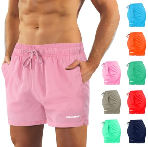 sesto senso Herren Badehose Rosa Modische Farben Badeshorts Innenfutter Beachshorts SZ2401 L Pink von sesto senso