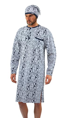 sesto senso Herren Nachthemd mit Schlafmütze Langarm Schlafhemd Schlafanzug Hemd Lang 4XL Rodeo sesto senso Herren Nachthemd mit Schlafmütze Langarm Schlafhemd Schlafanzug Hemd Lang 4XL Rodeo von sesto senso