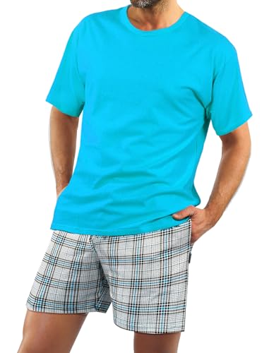 sesto senso Herren Schlafanzug Kurz Baumwolle Sommerpyjamas Kurzarm Nachtwäsche Zweiteiliges Set Türkis 3XL 2379/27 von sesto senso