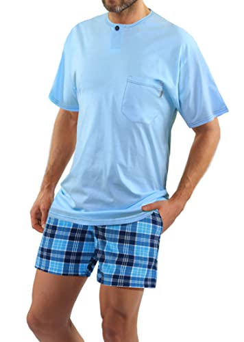 sesto senso Herren Schlafanzug Kurz Kariert Pyjama Baumwolle Kurzarm T-Shirt Pyjamahose Zweiteilig Set XL 2629/13 von sesto senso