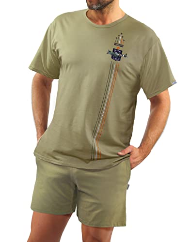 sesto senso Herren Schlafanzug Kurz Militär Baumwolle Pyjama Kurzarm Kurze Hose Zweiteilig Set Tarnfarbe L Oliwka Olive 7538 von sesto senso