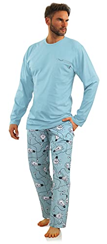 sesto senso Herren Schlafanzug Lang Baumwolle Pyjama Langarm Shirt Pyjamahose mit Tasche 3XL Birne 2431-6 Türkis von sesto senso