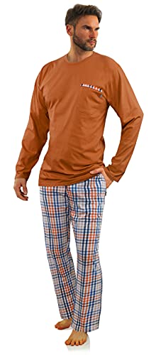 sesto senso Herren Schlafanzug Lang Baumwolle Pyjama Langarm Shirt Pyjamahose mit Tasche 3XL Carmel 2527-04 Braun von sesto senso