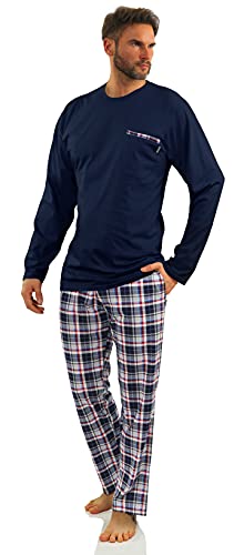 sesto senso Herren Schlafanzug Lang Baumwolle Pyjama Langarm Shirt Pyjamahose mit Tasche 3XL Granat 2188-06 Dunkel Blau von sesto senso