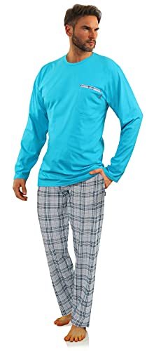 sesto senso Herren Schlafanzug Lang Baumwolle Pyjama Langarm Shirt Pyjamahose mit Tasche 3XL Turkus 2379-27 Türkis von sesto senso