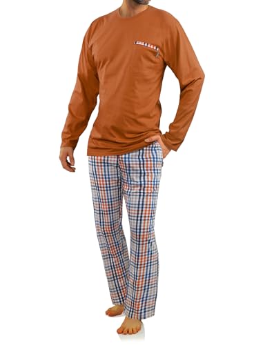 sesto senso Herren Schlafanzug Lang Baumwolle Pyjama Langarm Shirt Pyjamahose mit Tasche 4XL Carmel 2527-04 Braun von sesto senso