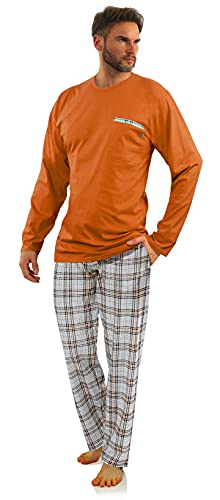 sesto senso Herren Schlafanzug Lang Baumwolle Pyjama Langarm Shirt Pyjamahose mit Tasche 4XL Orange 2379-31 von sesto senso