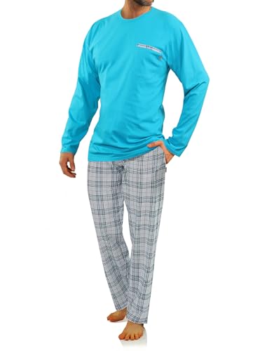 sesto senso Herren Schlafanzug Lang Baumwolle Pyjama Langarm Shirt Pyjamahose mit Tasche XL Turkus 2379-27 Türkis von sesto senso