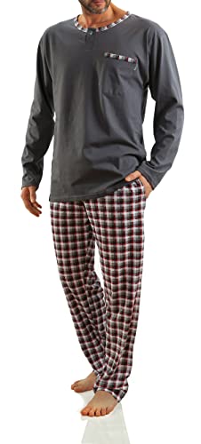 sesto senso Herren Schlafanzug Lang Baumwolle Pyjama Langarm Shirt mit Tasche Pyjamahose Zweiteilig Set Bunt Nachtwäsche 3XL Graphit von sesto senso