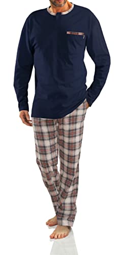 sesto senso Herren Schlafanzug Lang Baumwolle Pyjama Langarm Shirt mit Tasche Pyjamahose Zweiteilig Set Bunt Nachtwäsche L 2576/26 Dunkel Blau von sesto senso