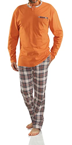 sesto senso Herren Schlafanzug Lang Baumwolle Pyjama Langarm Shirt mit Tasche Pyjamahose Zweiteilig Set Bunt Nachtwäsche L 2576/26 Orange von sesto senso