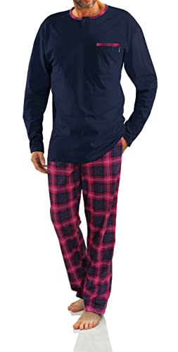 sesto senso Herren Schlafanzug Lang Baumwolle Pyjama Langarm Shirt mit Tasche Pyjamahose Zweiteilig Set Bunt Nachtwäsche M 2576/21 Purpur Rosa von sesto senso