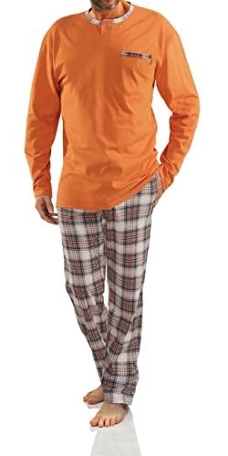 sesto senso Herren Schlafanzug Lang Baumwolle Pyjama Langarm Shirt mit Tasche Pyjamahose Zweiteilig Set Bunt Nachtwäsche XXL 2576/26 Orange von sesto senso