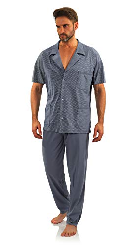 sesto senso Herren Schlafanzug mit Knopfleiste Kurzarm Baumwolle Lange Pyjamahose Pyjama Knöpfen 4XL Anker Graphit von sesto senso