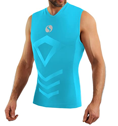 sesto senso Herren Tank Top v Ausschnitt Sport Unterhemd ThermoSport Unterhemd ärmellos Unterwäsche Unterziehshirt L/XL hellblau Türkis Blue von sesto senso