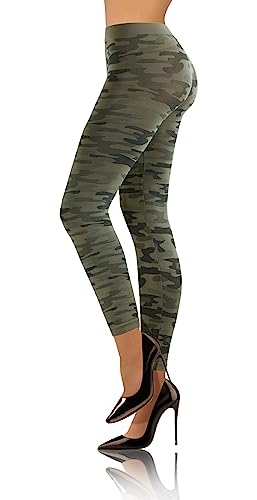 sesto senso Leggings Damen Camouflage Nahtlos Microfaser Lang Fitnesshose Sporthose Yoga S/M Long Khaki Grün von sesto senso