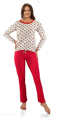 sesto senso Pyjama Damen Langarm Baumwolle Schlafanzug Set Lang Pyjamahose mit Taschen Rot Weihnachtspyjama XXL Kokardki von sesto senso