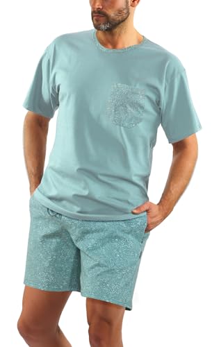 sesto senso Schlafanzug Herren Kurz Hell blau Baumwolle Pyjama Sommer Kurzarm L 2693-02 von sesto senso