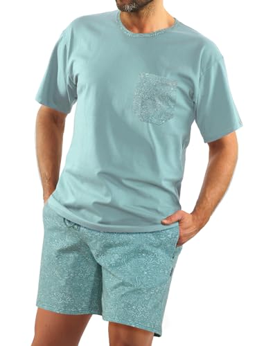 sesto senso Schlafanzug Herren Kurz Hell blau Baumwolle Pyjama Sommer Kurzarm M 2693-02 von sesto senso