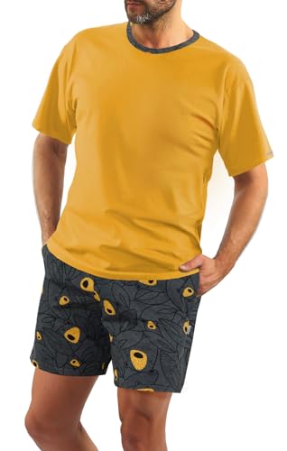 sesto senso Schlafanzug Herren Kurz braun Honig Baumwolle Pyjama Sommer Kurzarm L 2422-21 von sesto senso