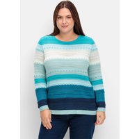 Große Größen: Pullover im Colorblocking und Ajourstrickmuster, mint gestreift, Gr.40-56 von sheego