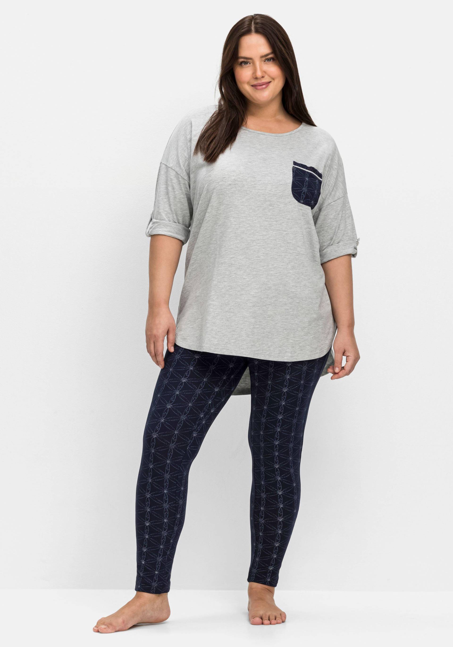 Große Größen: Set aus Schlafshirt und Leggings, marine+grau meliert, Gr.40/42-60/62 Große Größen: Set aus Schlafshirt und Leggings, marine+grau meliert, Gr.40/42-60/62 von sheego