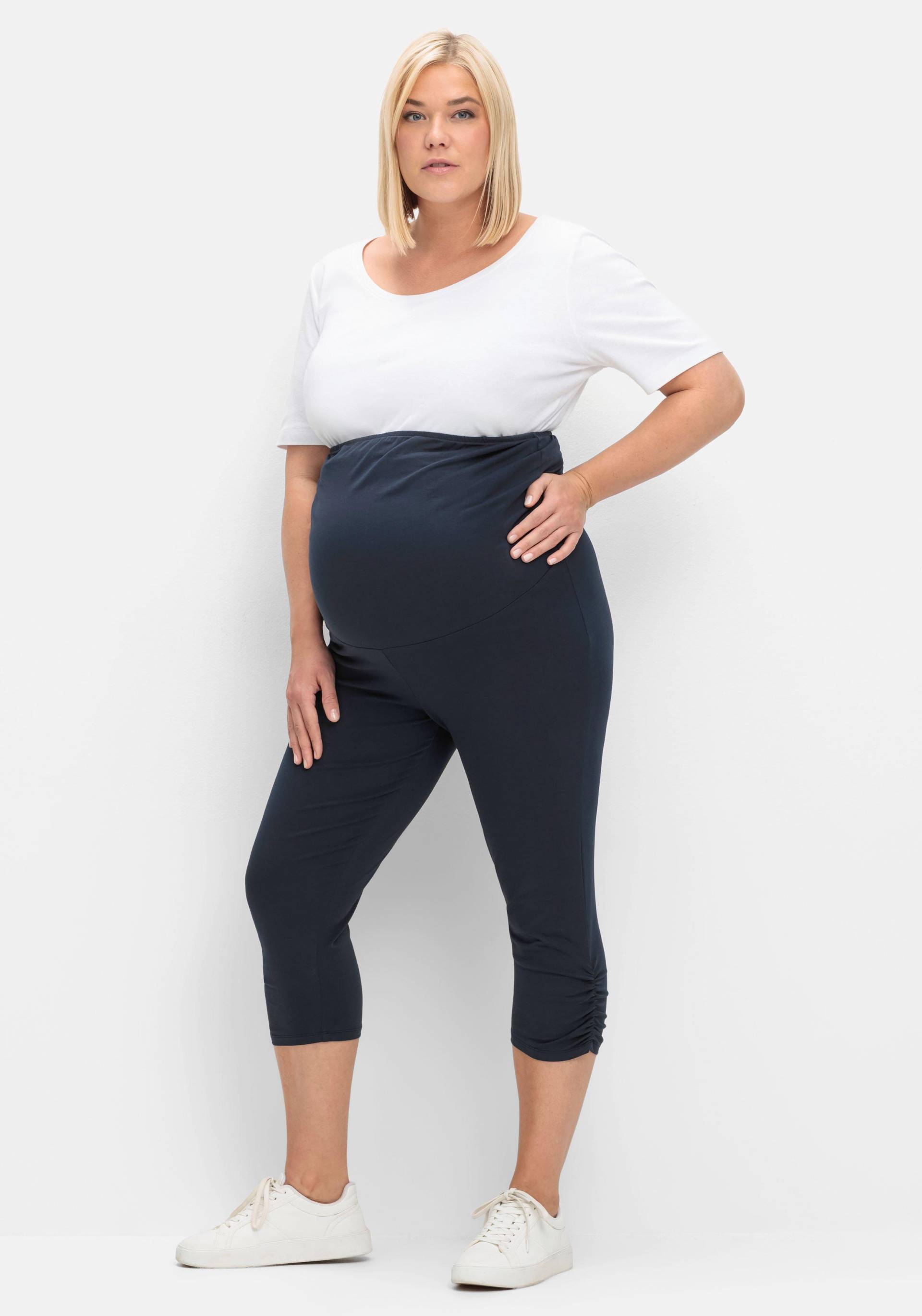 Große Größen: Umstands-Leggings in Caprilänge, mit Überbauchbund, tiefblau, Gr.40-58 von sheego