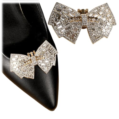 2 Stück High Heels Schleife Schuhclips Strass Metall Schuhschnalle Abnehmbare Schuhdekoration DIY Schuhzubehör für Damen, One Size, Strass, Kein Edelstein von sheoklips