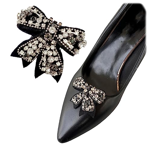 2 Stück Mini-Schuh-Clips mit Strass-Schleife, abnehmbare Schuhschnalle, Damen-High-Heels, Schuh-Dekoration, Strass, Kein Edelstein von sheoklips