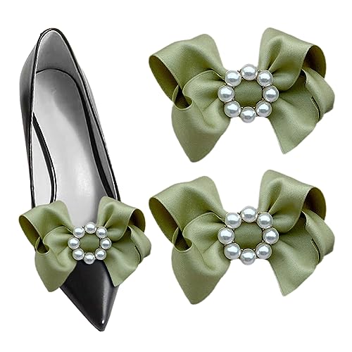 Schuhclips mit Schleife, elegantes Perlen-Schuhzubehör, abnehmbare High-Heels, Schuhverzierung für Hochzeit, Party, 2 Stück, Baumwolle von sheoklips